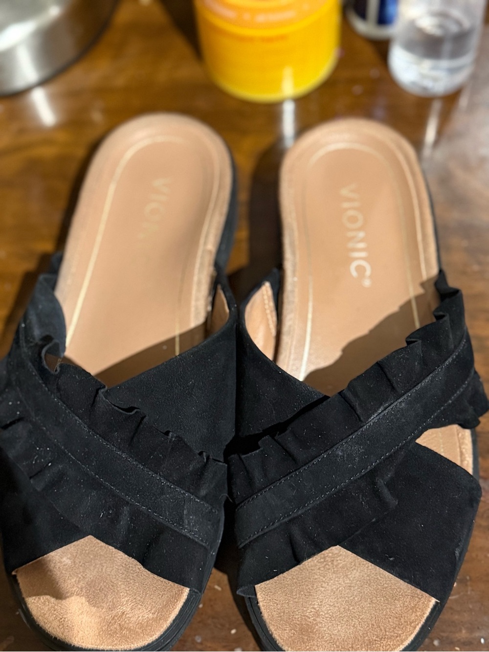 Vionic Black Ruffle Slide Mules - Picture 3 of 3